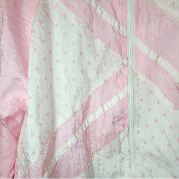 Vintage Lindsey Blake Sport Pink Polka Dot Windbreaker Track Jacket M 80s 90s Ny - Picture 10 of 14